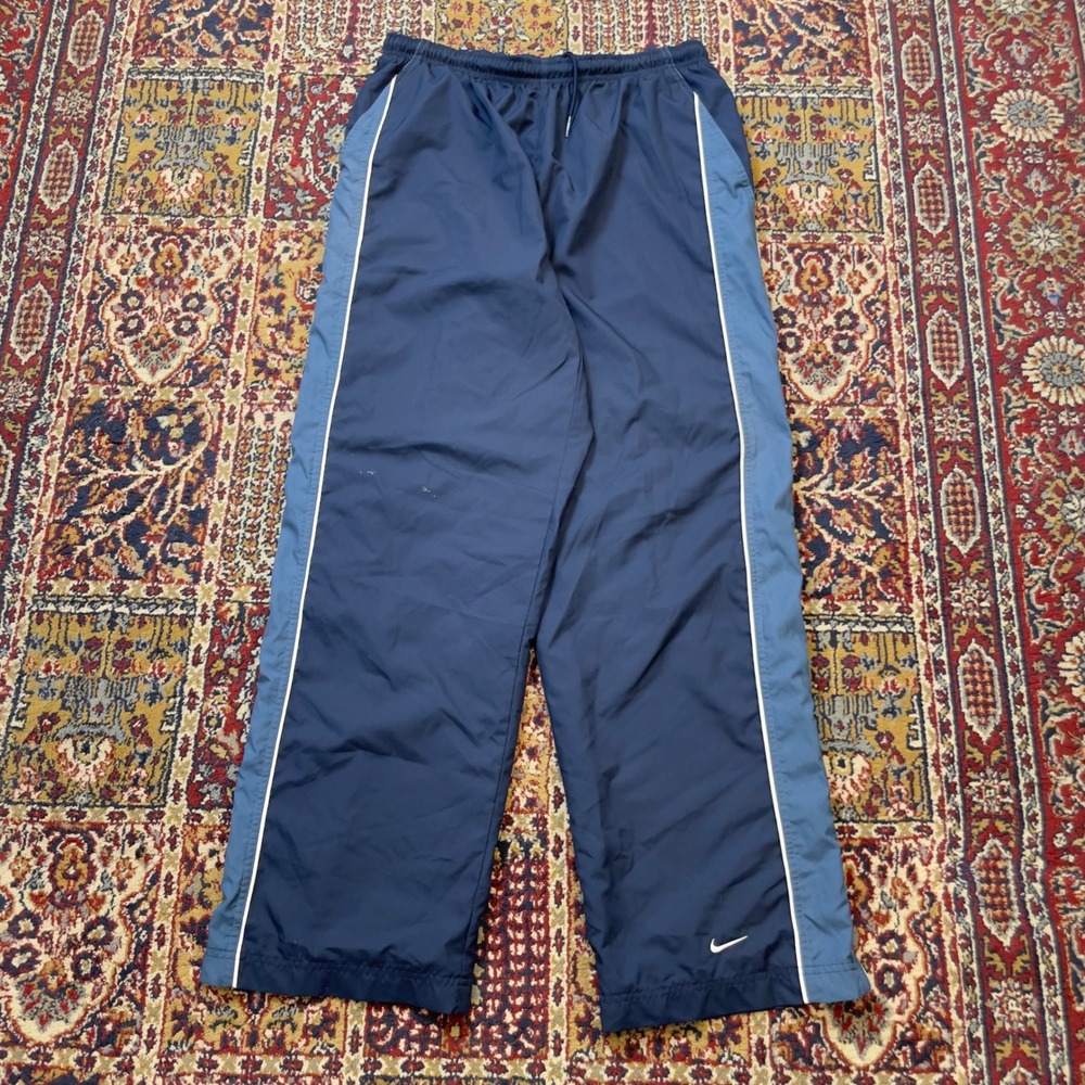 VTG 00s Nike Silver Tag Baggy Navy Blue Track Pants Lined Windbreaker Joggers L